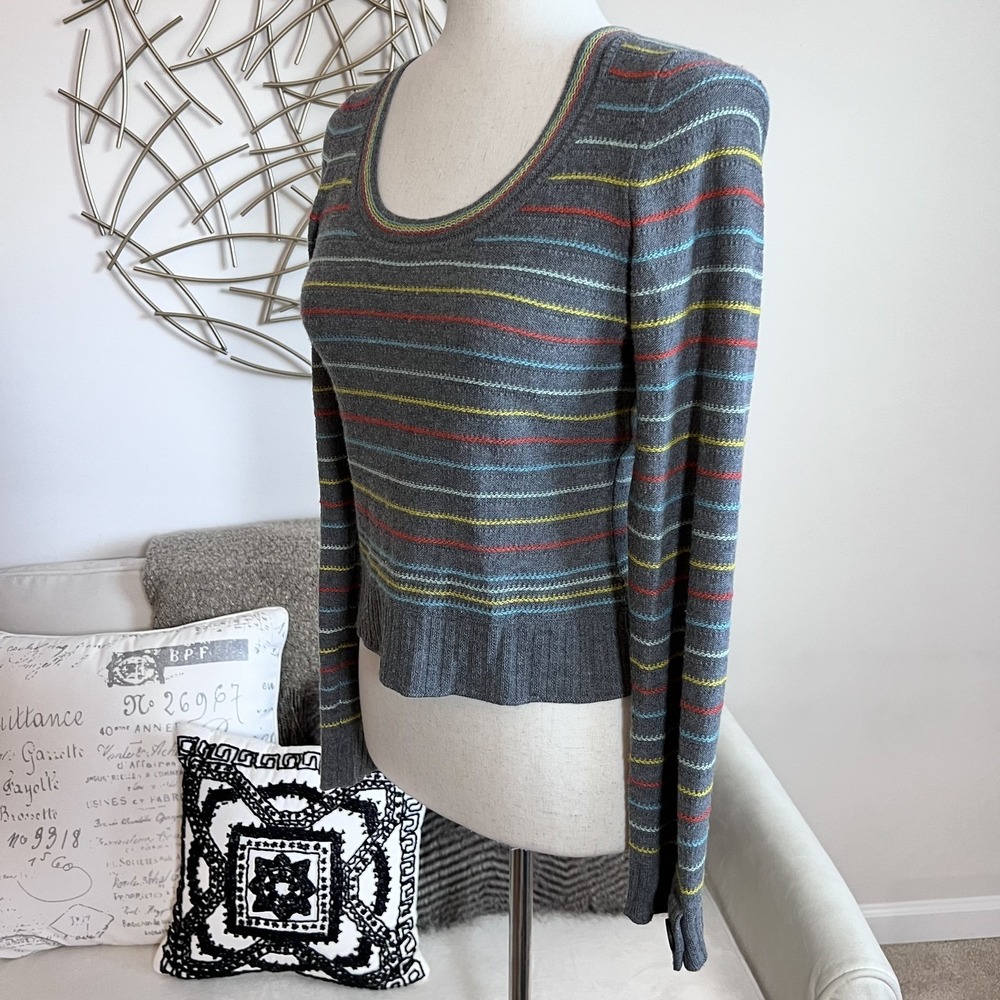 Anthropologie Sweater Womens Gray Striped Wool Cashmere Scoop Neck Pullover - Picture 4 of 9